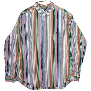 VTG Ralph Lauren 2XLT Striped Button Down Shirt Pastel Multicolor Classic Fit